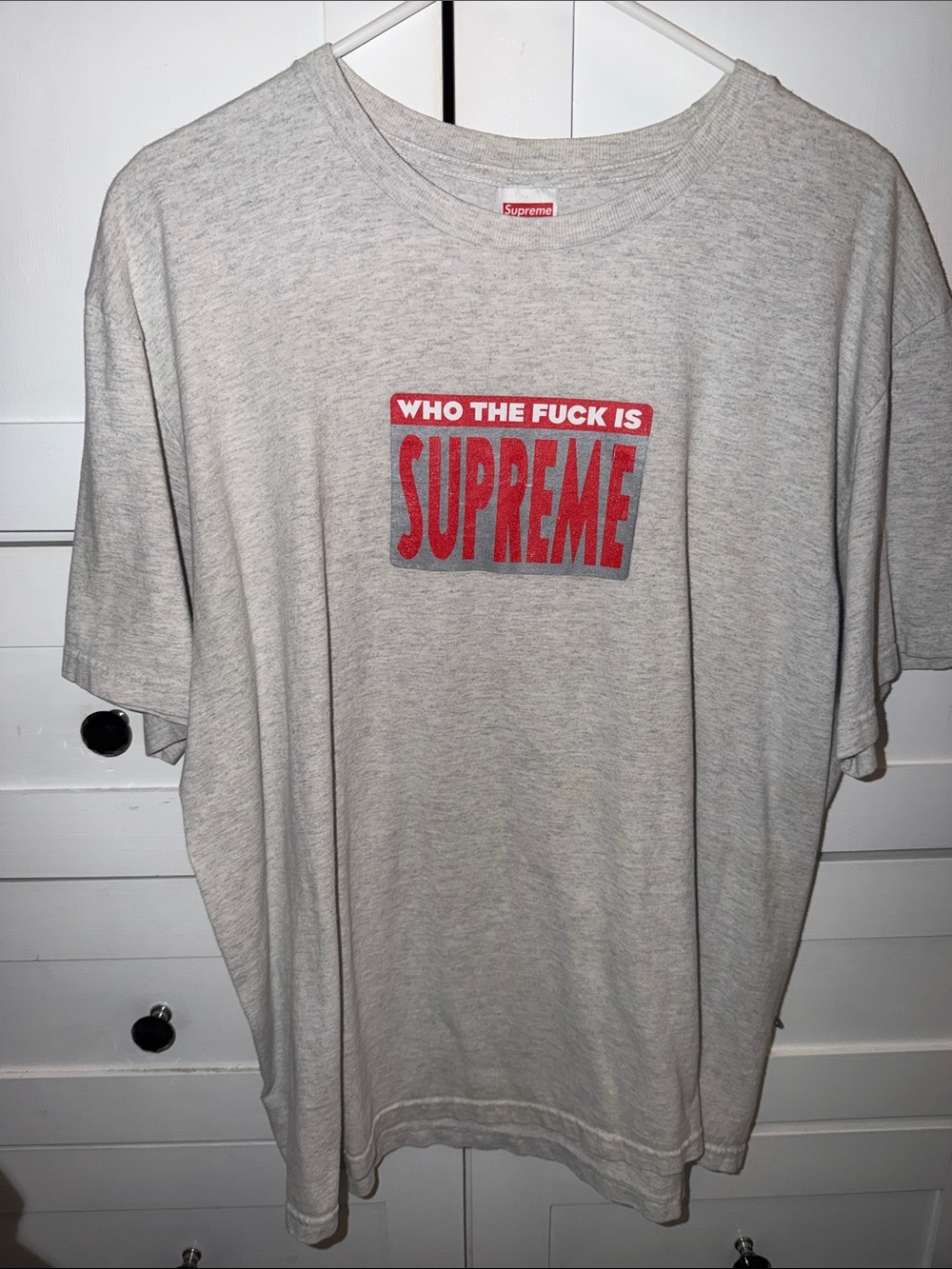 Supreme Grey Tee with Red Box Logo Text